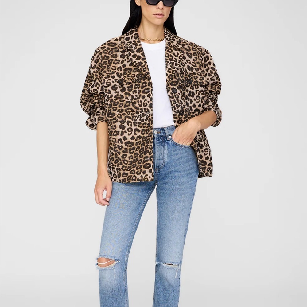 Anine Bing Flynn Leo Leopard Print Jacket XS | Flynn Utility Shirt Jacket Cotton - Picture 2 of 14